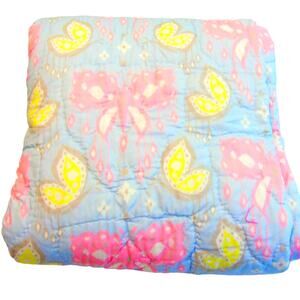 PB ZOEY Butterfly QUILT TWIN 68x86" Pink Blue 100% Cotton Bedding Comforter NWOT